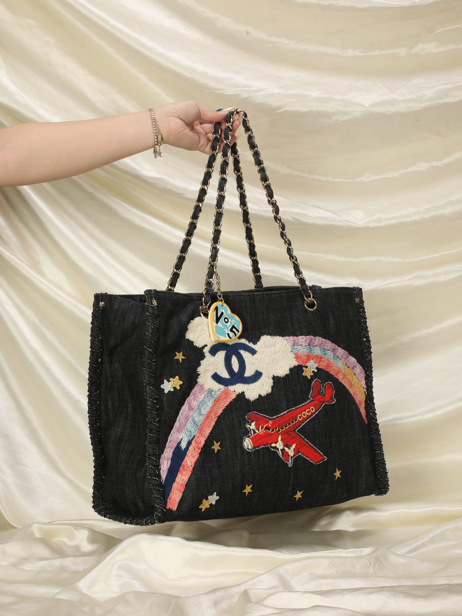 CHANEL Pre-Owned Jumbo XL Rainbow Airplane Embroidered Tote - Farfetch