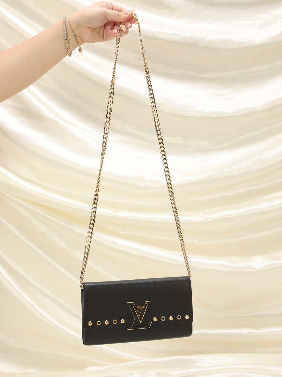 Louis Vuitton Capucines Black Wallet Optional Chain Crossbody Purse WOC w/  Box