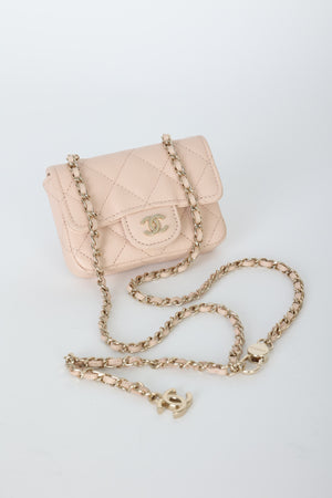 Chanel Caviar 22C Beige Cardholder Belt Bag