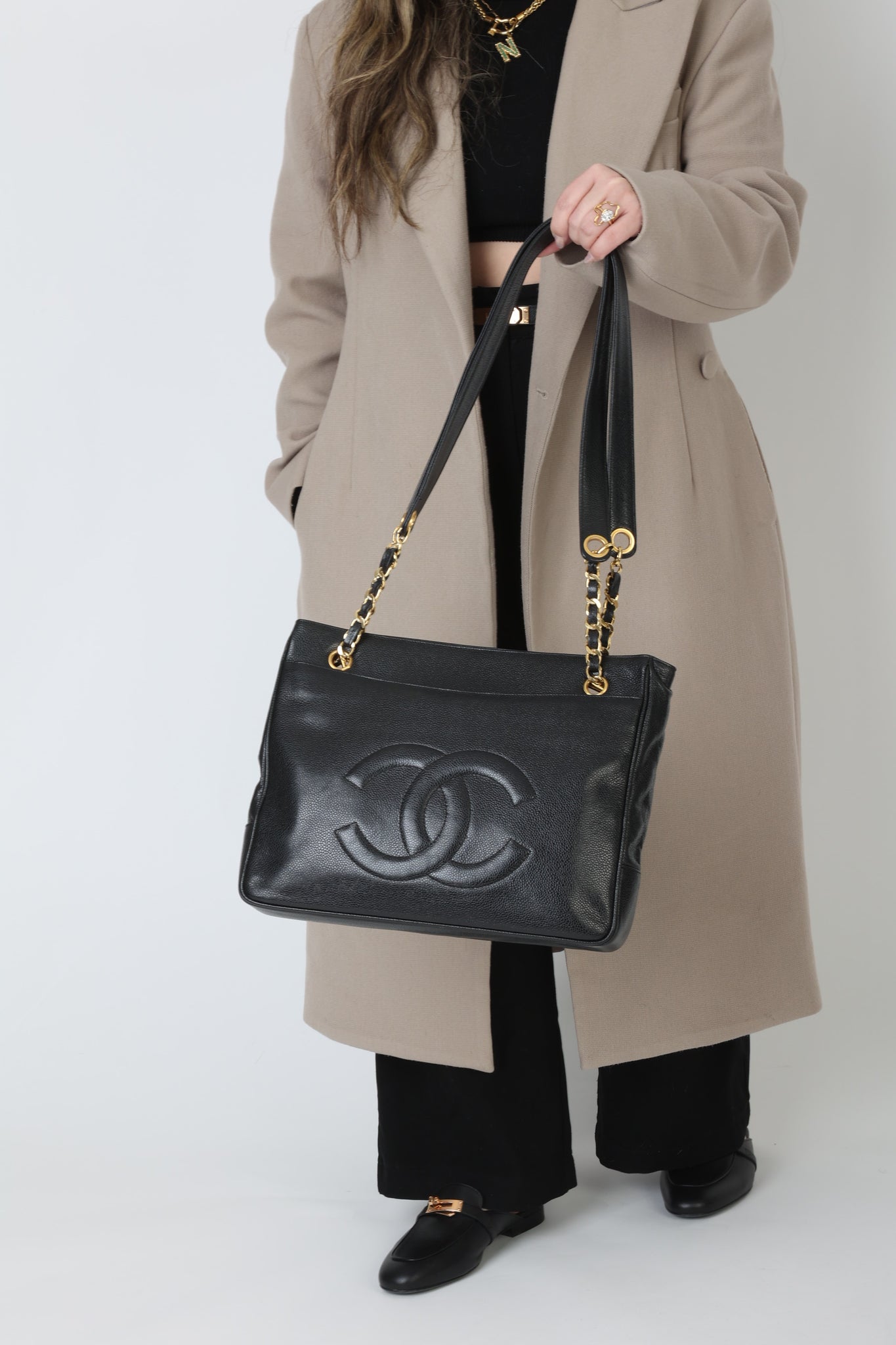 Chanel 1991 Double-Sided Caviar Turnlock Tote