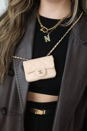 Chanel Caviar 22C Beige Cardholder Belt Bag