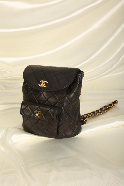 Chanel 1994 Vintage Black White Tweed Duma Backpack Bag 24k GHW