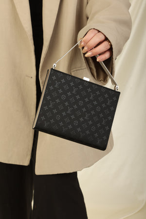 LOUIS VUITTON Black Monogram Satin and Black Calfskin Leather Mini