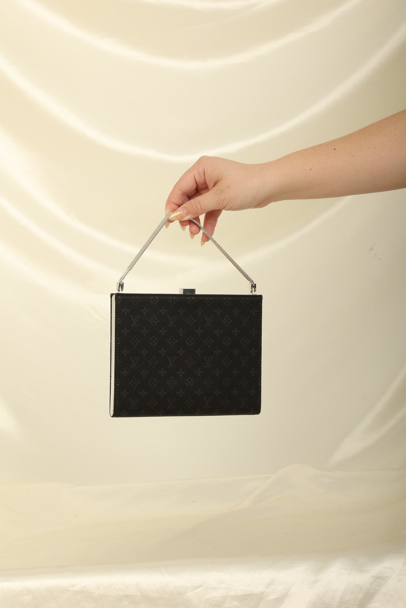 Authentic Louis Vuitton Black Satin Evening Handbag