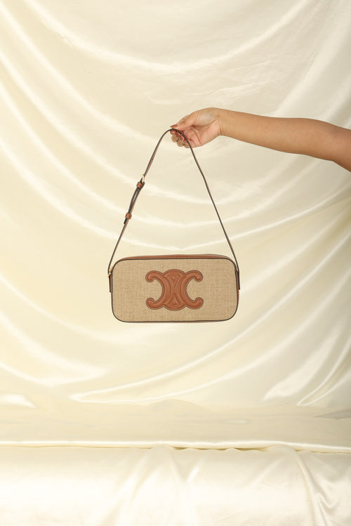 SUNGLASSES POUCH IN TRIOMPHE CANVAS AND LAMBSKIN - TAN