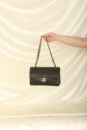 Chanel Classic Double Flap Chain Shoulder Bag Small Black Lambskin –  Timeless Vintage