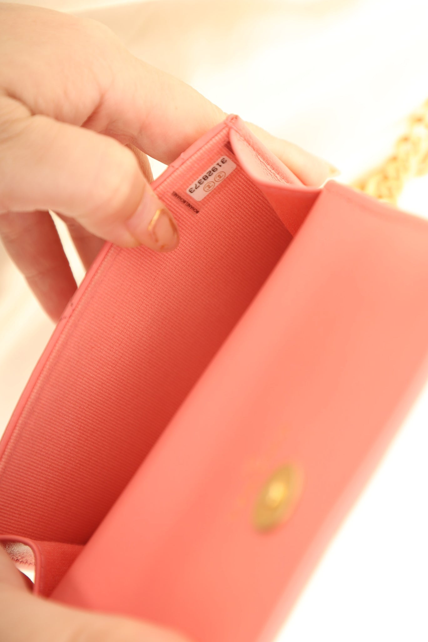 Chanel Lambskin Wallet On Chain WOC Red Orange