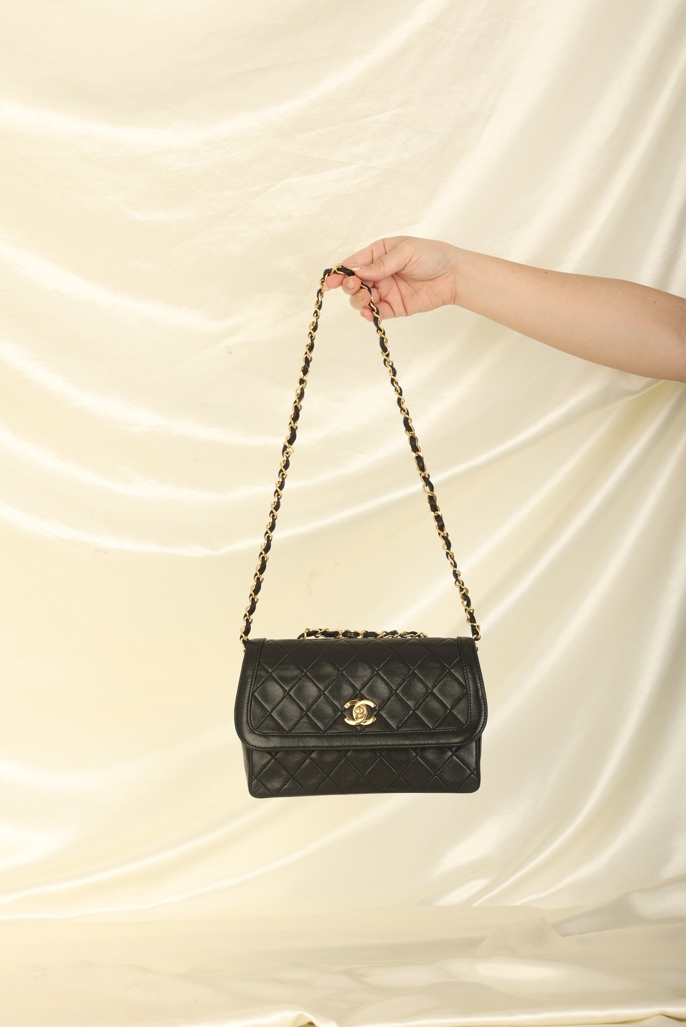 Chanel Chanel 7 Mini Black Quilted Satin Flap Shoulder Bag