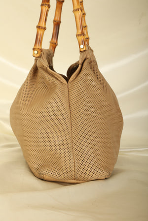 Gucci Perforated Bamboo Handle Bag with Pouch