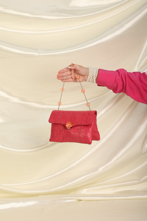 chanel red top handle bag vintage