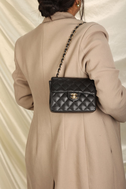CHANEL Caviar Quilted Mini Square Flap Dark Grey 363141