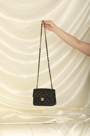 Chanel Mini Matelasse Chain Flap Shoulder Bag Enamel Black Gold Cc