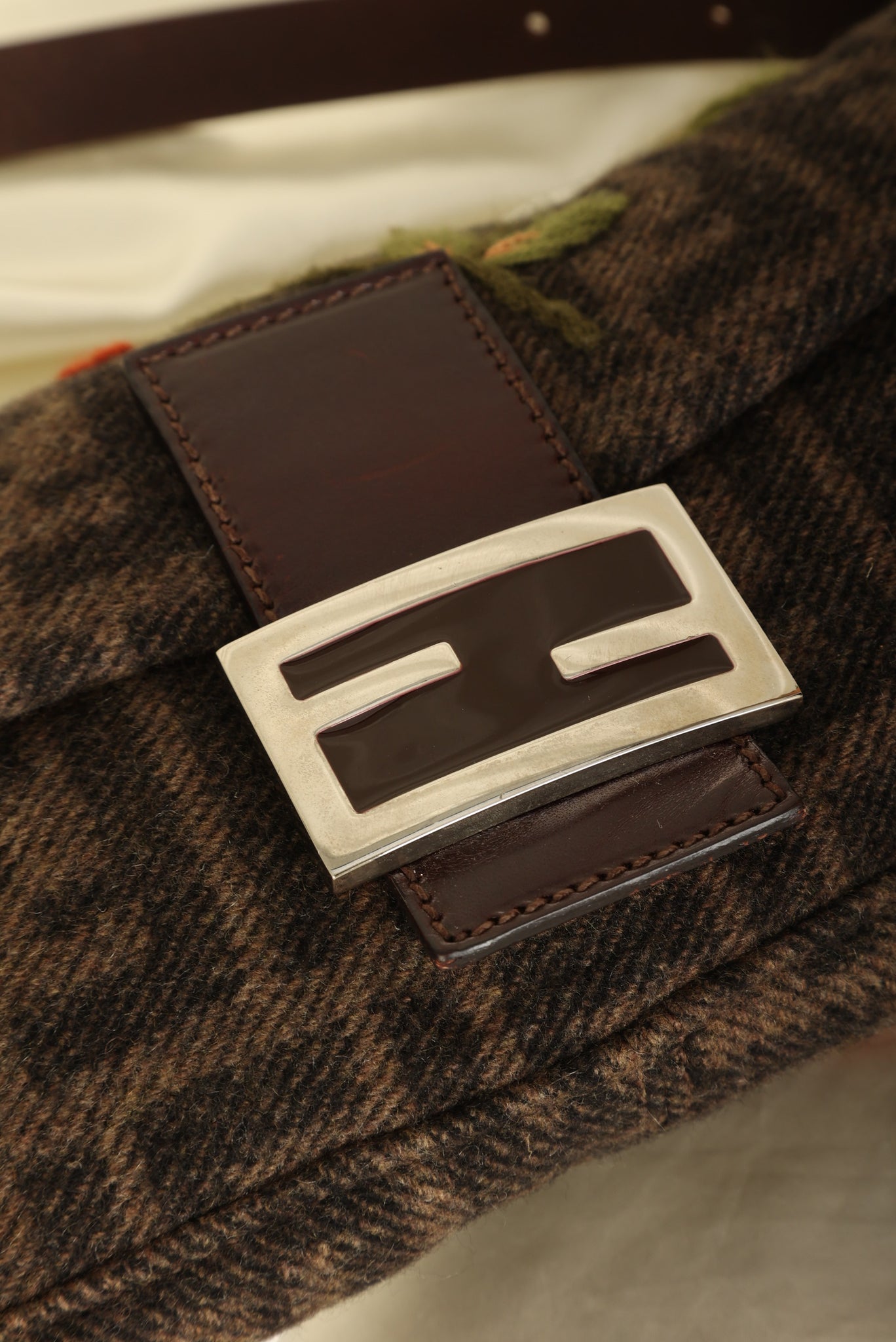 Extremely Rare Fendi Wool Zucca Embroidered Baguette