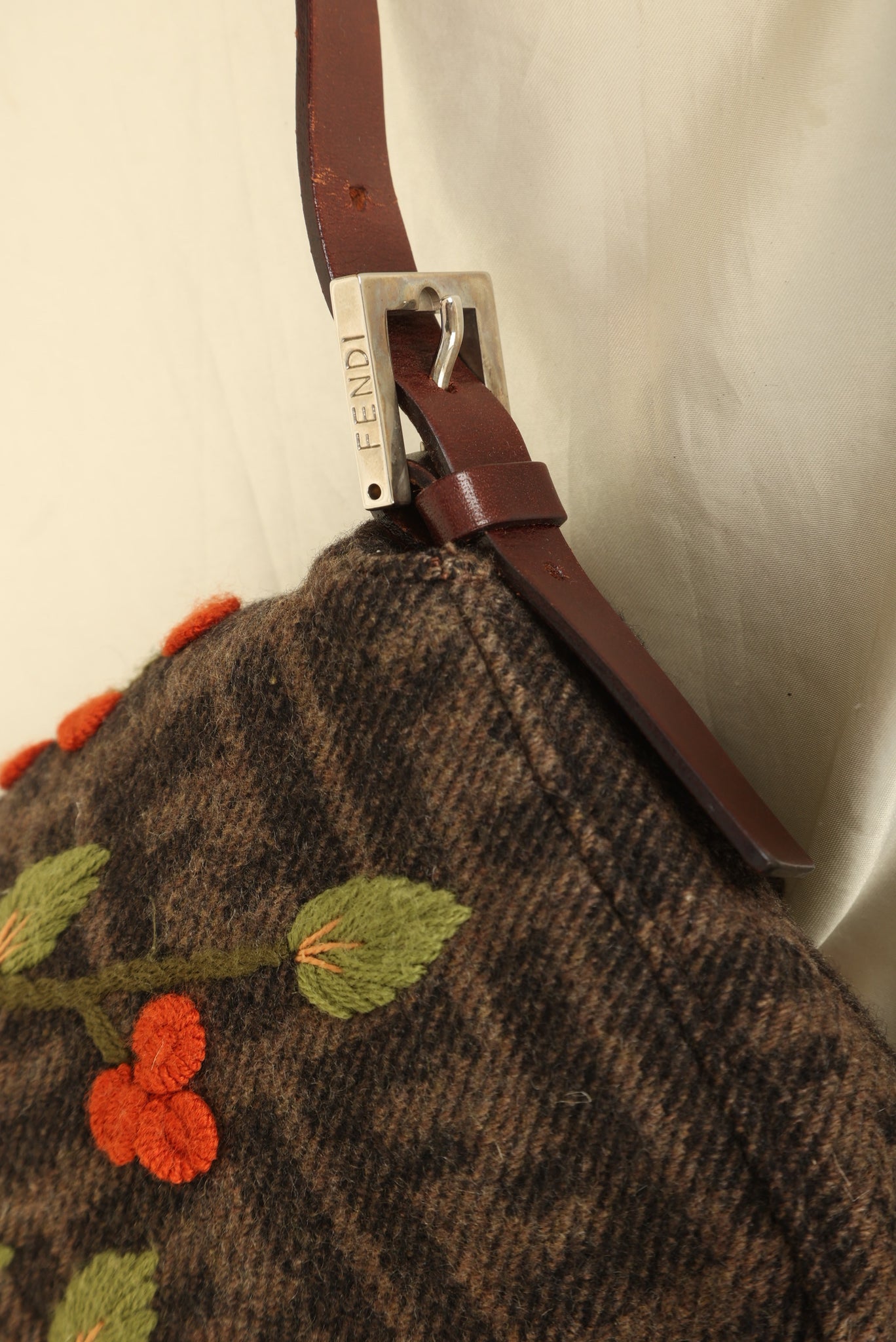 Extremely Rare Fendi Wool Zucca Embroidered Baguette