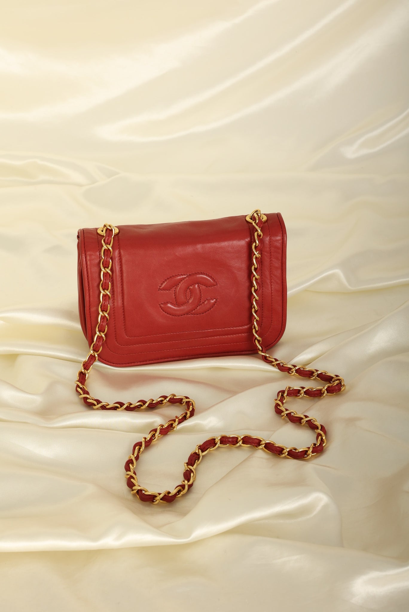 Chanel Red Quilted Lambskin Vintage Square Mini Flap Bag