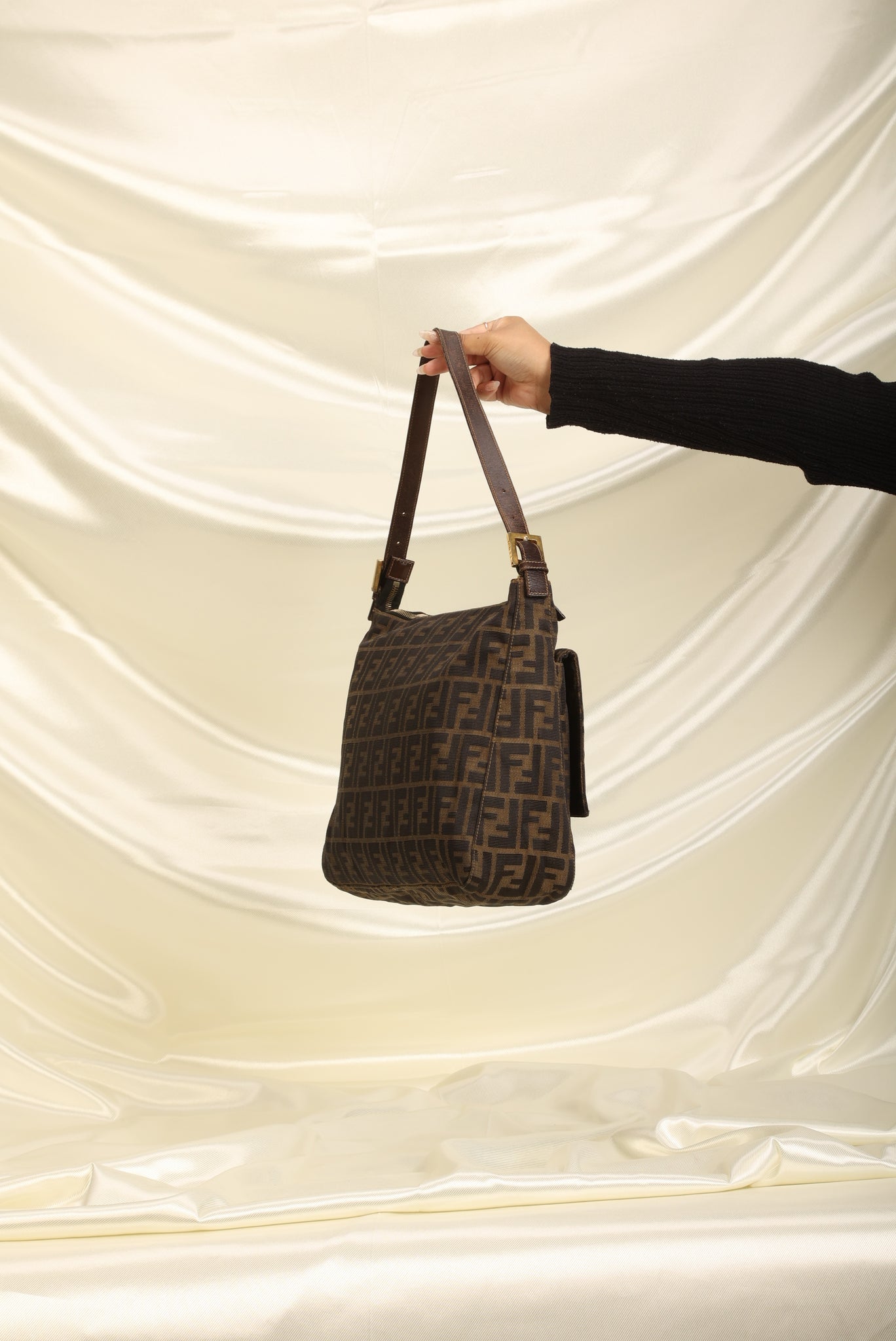 Rare Vintage FENDI Logo Baguette Women's Hand Bag Purse Brown Canvas  Leather