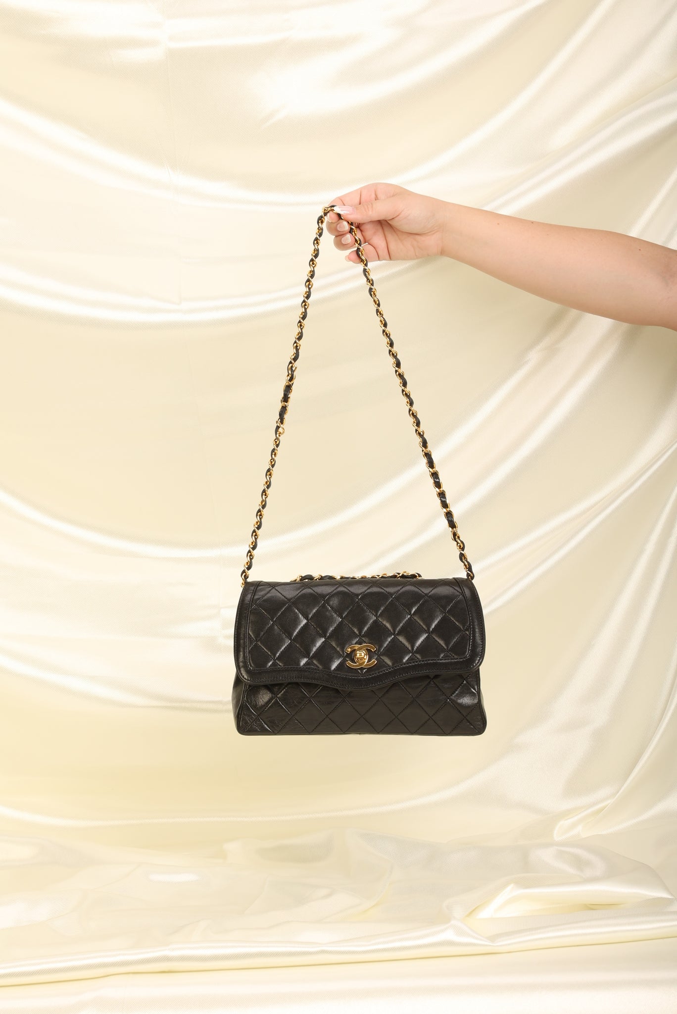Chanel Quilted Lambskin Wave Strap Small Flap Black - Luxury In Reach
