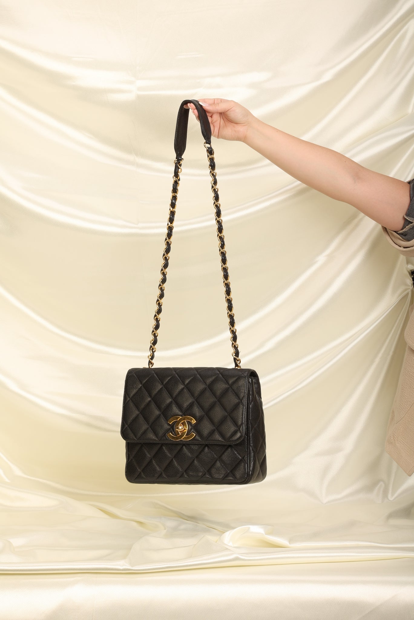 CHANEL Caviar Quilted Mini Square Flap White 405213
