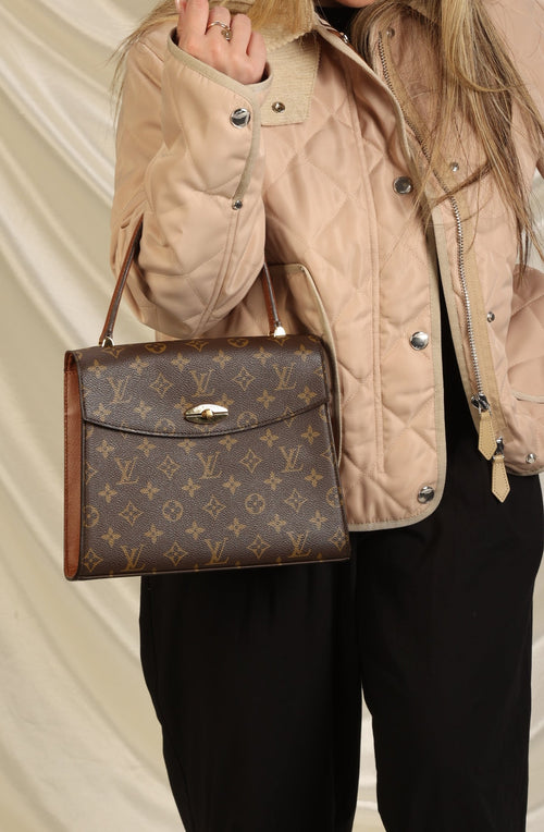Louis Vuitton Monogram Brown Top Handle Satchel Kelly Style Evening Flap Bag