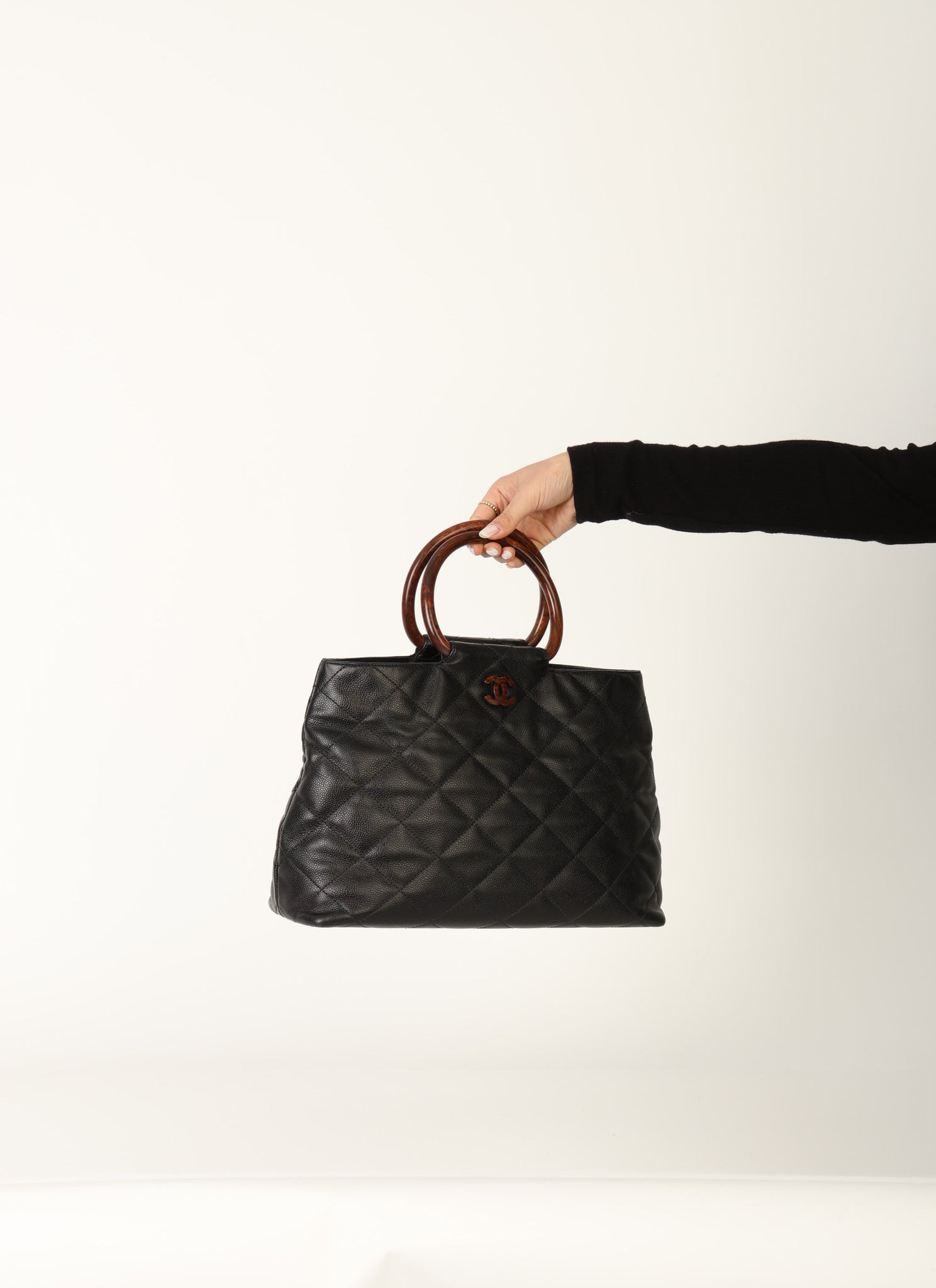 Chanel Caviar Acrylic Wood Top Handle Bag