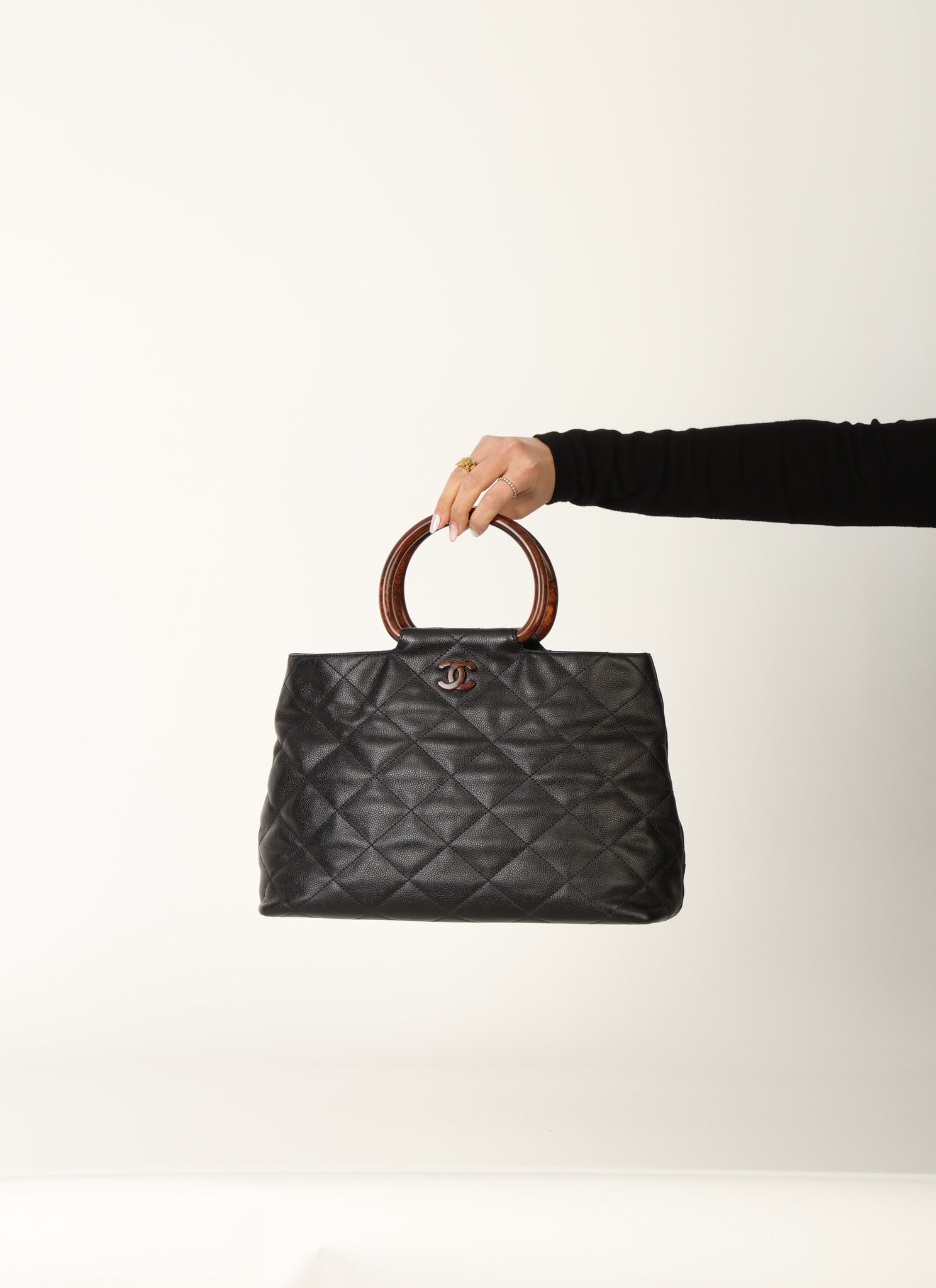 Chanel Caviar Acrylic Wood Top Handle Bag