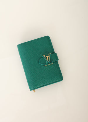 Louis Vuitton 2023 Capucines Vert Compact Wallet w/ Chain