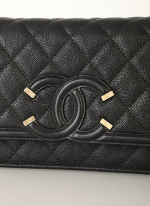 Chanel 2018 Caviar Filigree Wallet on Chain