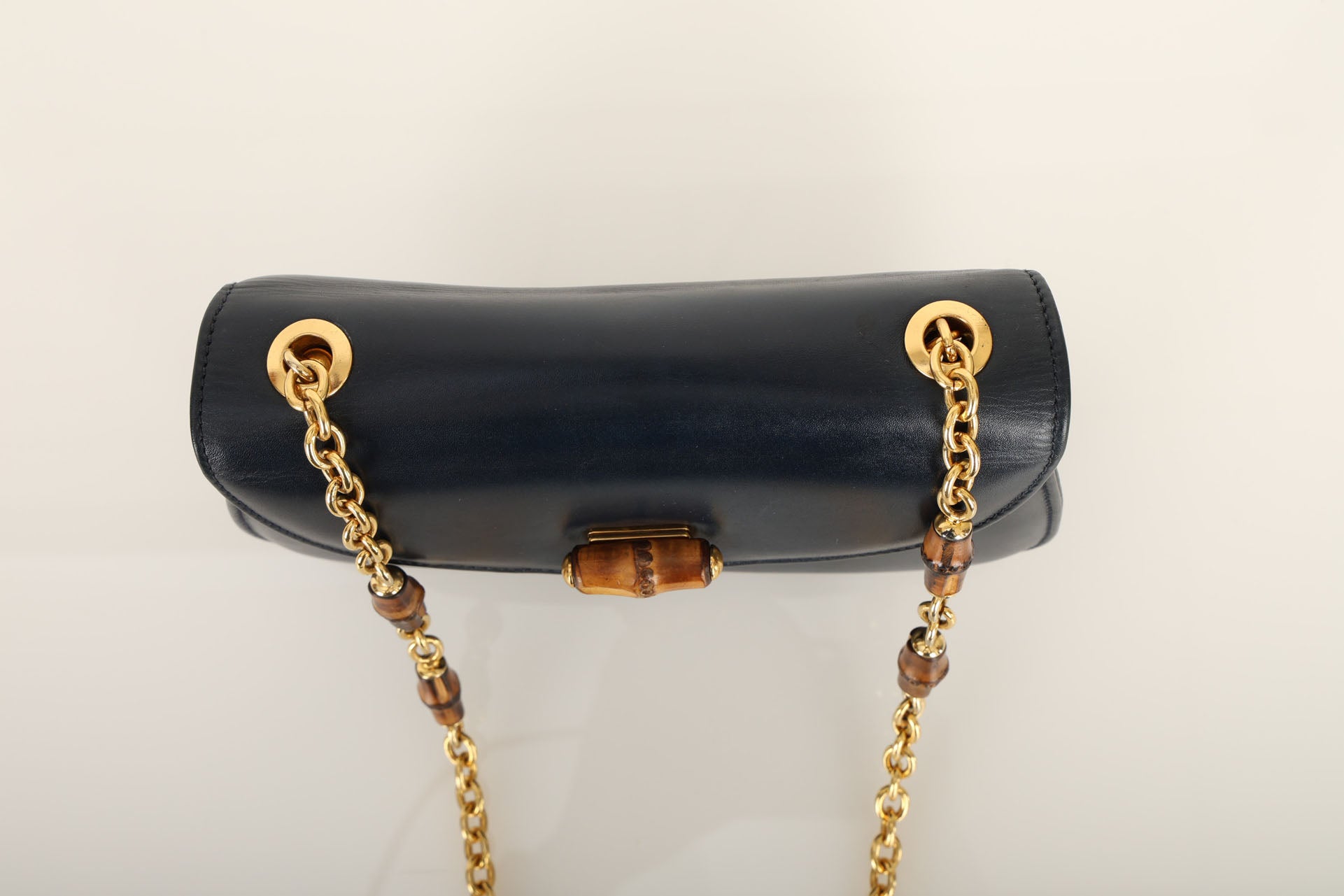 Ultra-Rare Gucci Navy Box Bamboo Chain Mini Bag