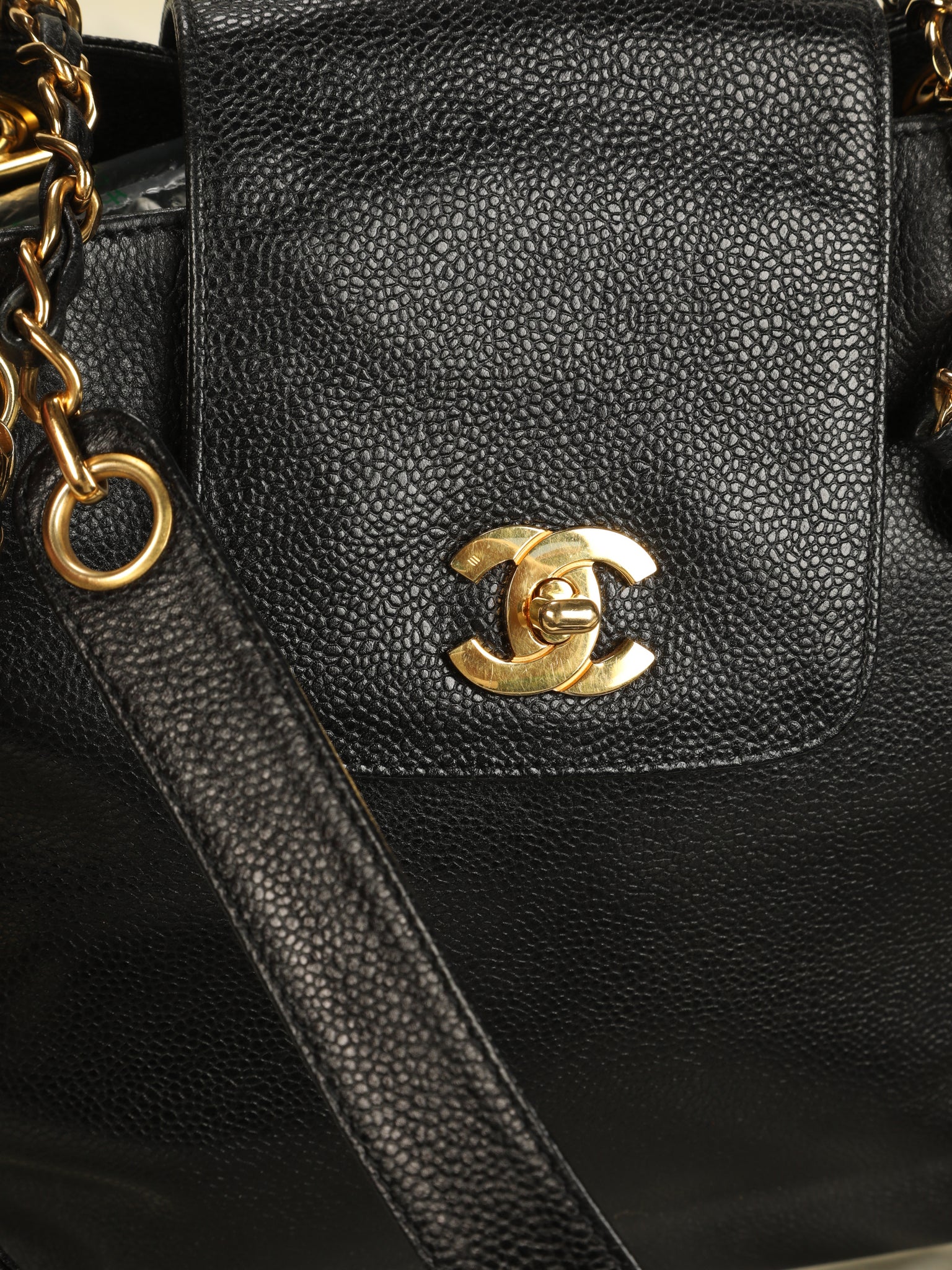 Chanel Black Leather Front Turnlock Front Pocket Tote