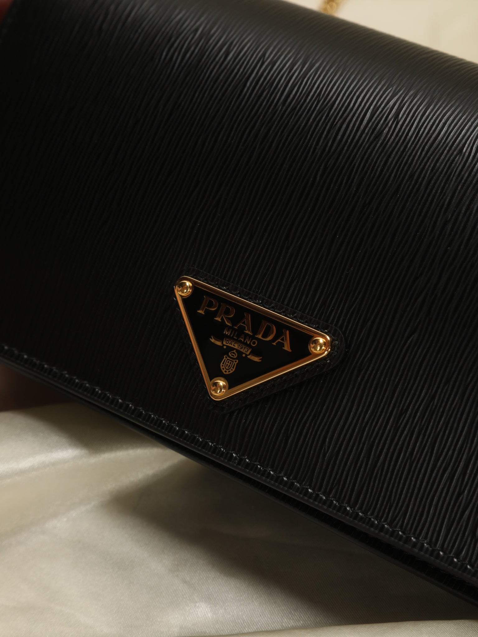 Original Brand New Prada Vitello Grain Leather Wallet on Chain - Black