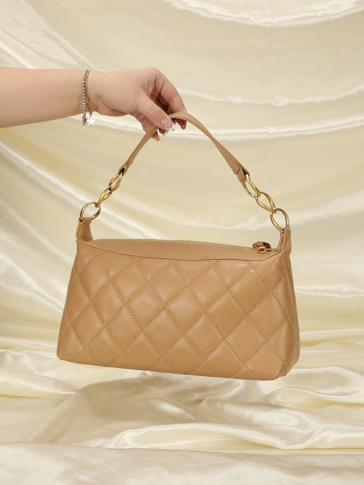 Chanel Beige Lambskin Classic Double Flap Bag Medium — Elegante Finds