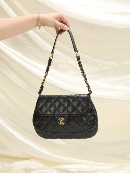Chanel Black Leather Vintage Classic Round Flap Bag Chanel