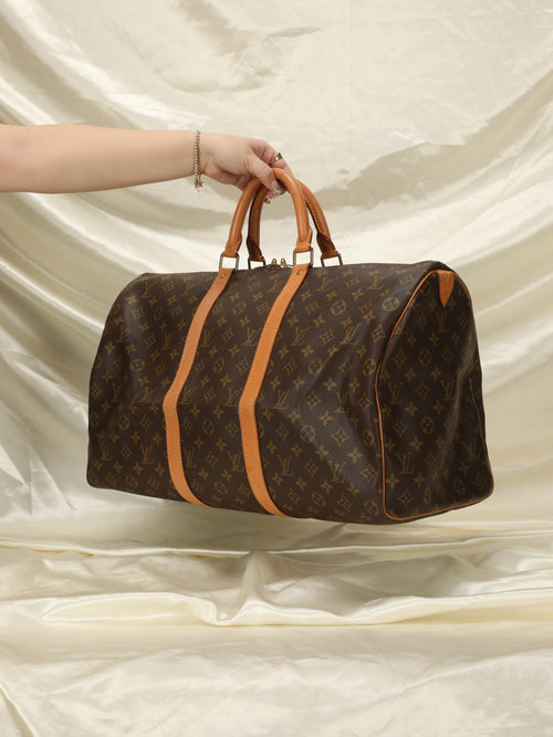 Louis+Vuitton+Keepall+Duffle+45+Brown+Canvas+Monogram for sale online
