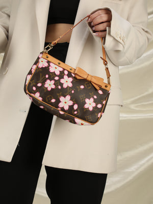 Louis Vuitton Limited Edition Pink Monogram Cherry Blossom Pochette Handbag