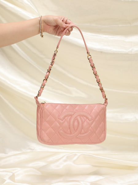 Chanel Pink Quilted Caviar Leather Timeless Cc Pochette
