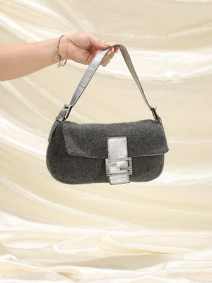 Fendi Wool Large Mamma Forever Shoulder Bag - Grey Shoulder Bags