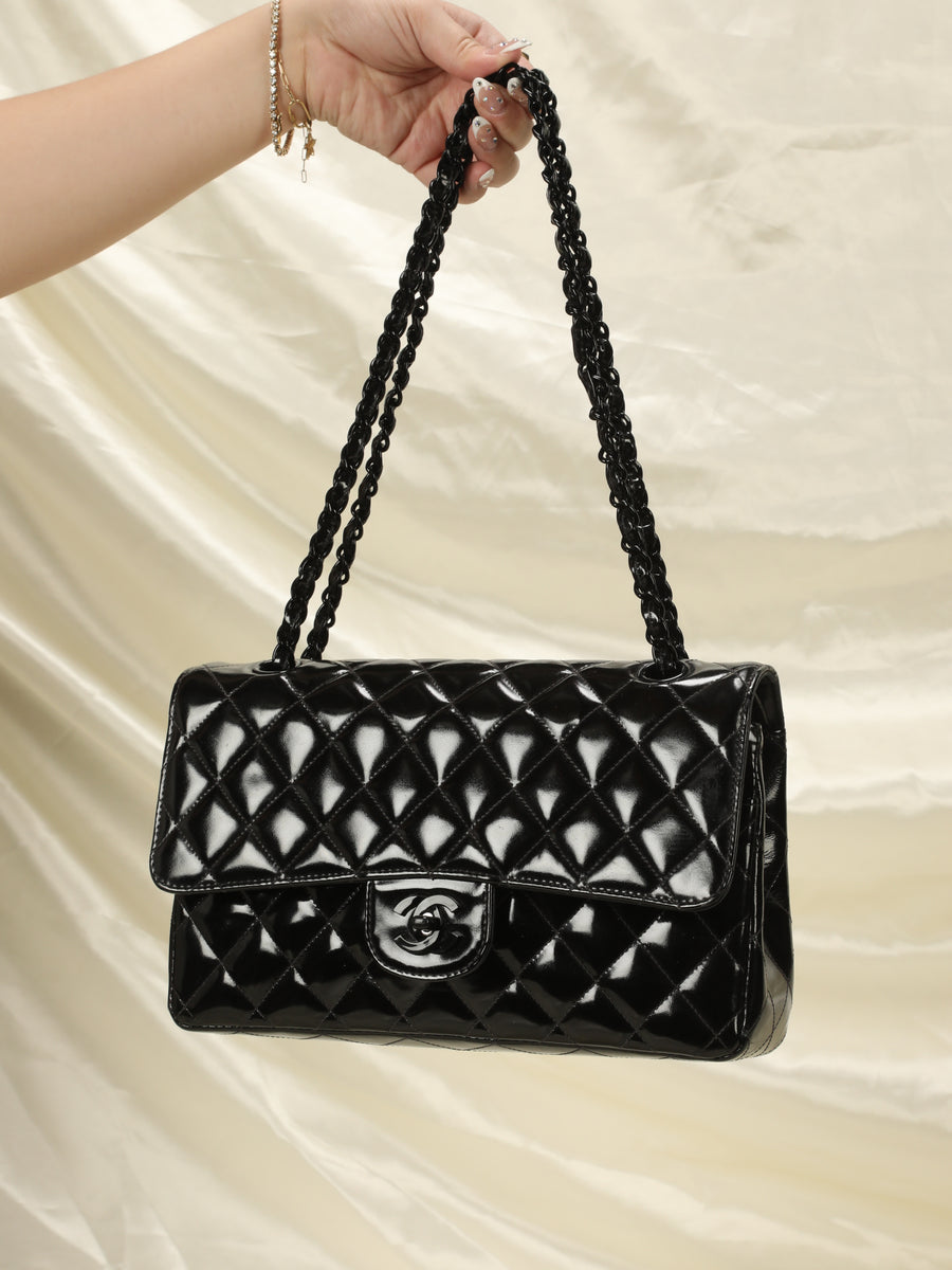 17. LP X C Chanel mademoiselle jumbo patent black flap – LuxuryPromise