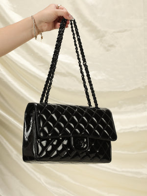 Extremely Rare Chanel Patent All Black Flap Bag