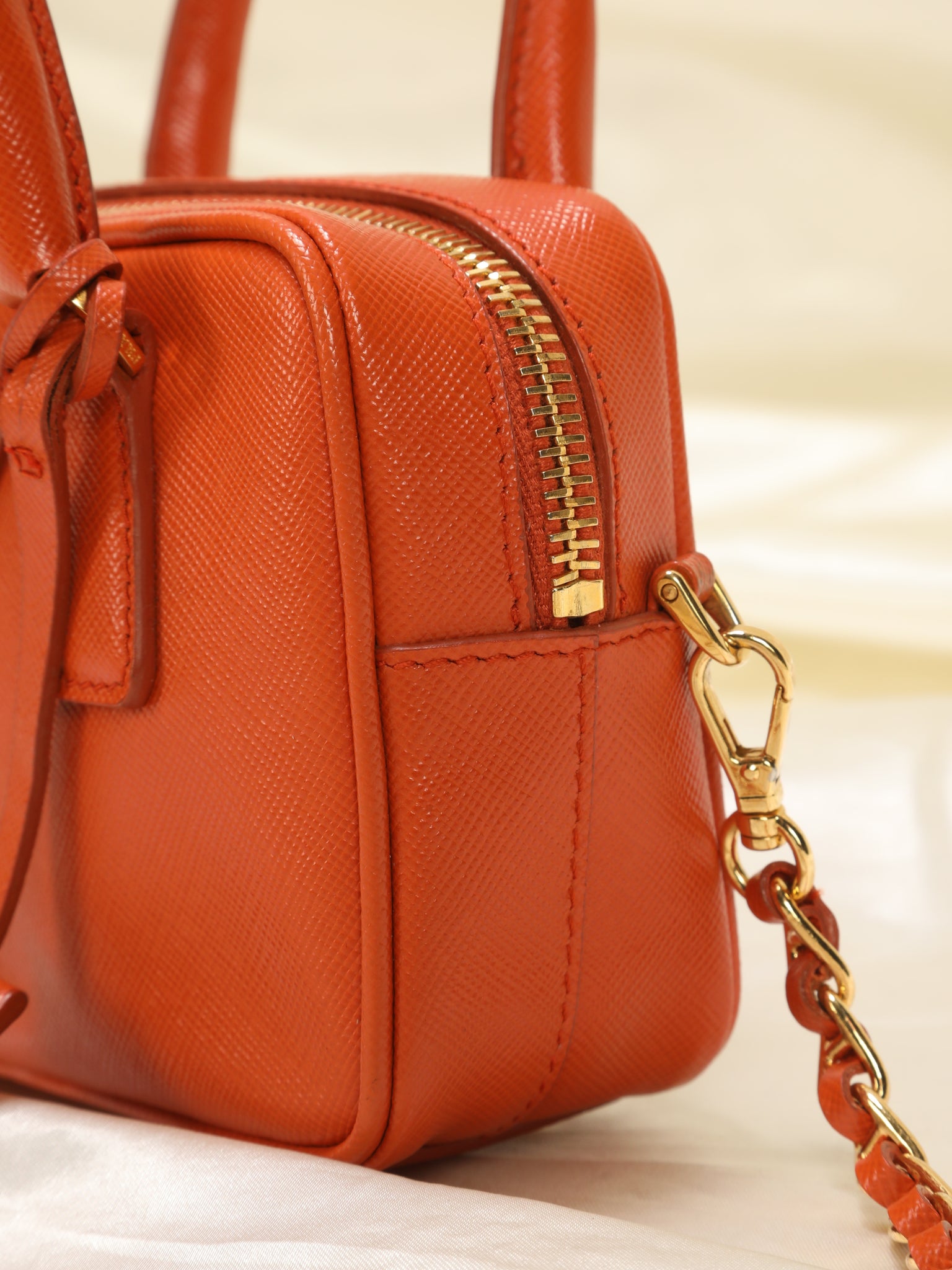 Prada, Bags, Prada Bauletto Handbag Saffiano Leather Small
