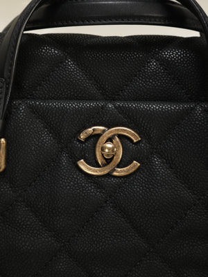 Chanel Caviar Turnlock Top Handle Chain Tote