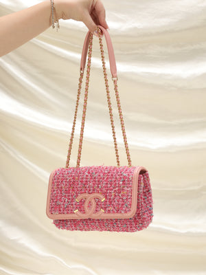 Rare Chanel Pink Tweed Chain Flap Bag