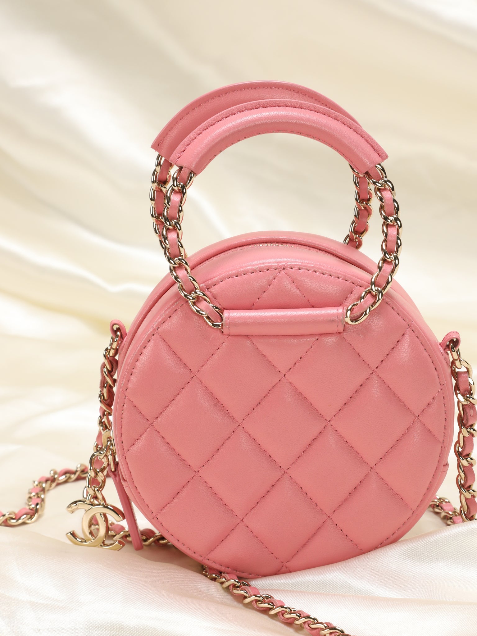Chanel Lambskin Pink Chain Circle Top Handle Mini Bag