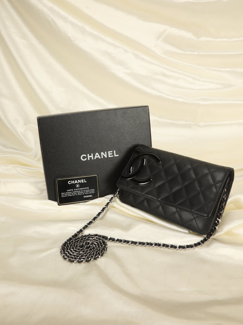 CHANEL - Calfskin Quilted Cambon Red / Silver Wallet On Chain