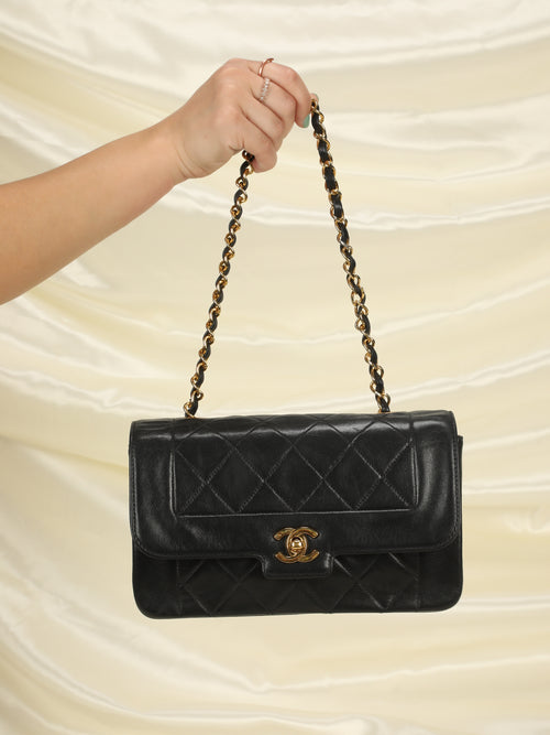 Chanel Vintage Diana Flap Bag Black Medium 24k GHW Pocket – Boutique Patina