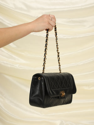 Vintage 90s Chanel Classic Diana Black Quilted Small Flap Bag with
