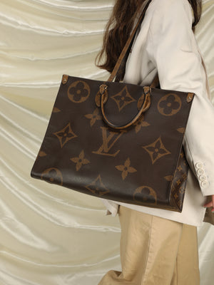 Louis Vuitton Onthego GM Reverse Monogram Tote Shoulder Bag