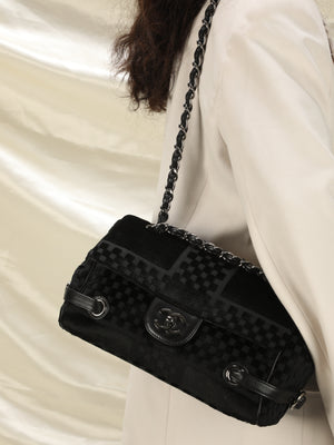 Chanel Velvet Checkered Chain Flap Bag