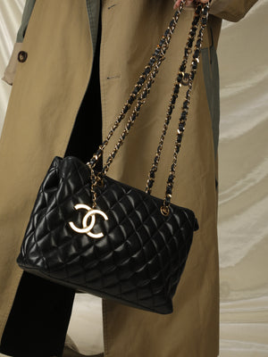 Chanel Lambskin Quilted Chain Shopper Tote