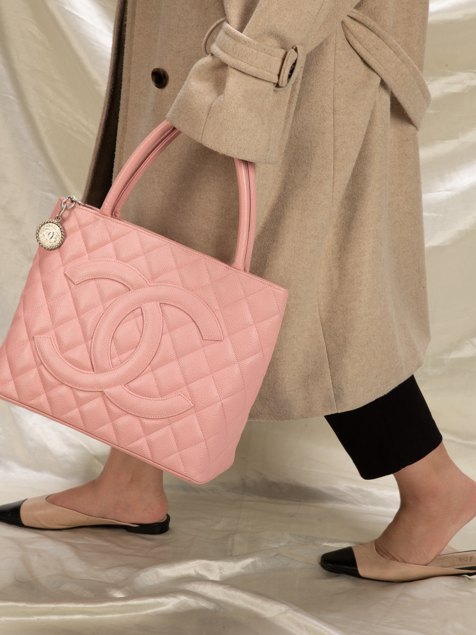 Pink Quilted Caviar Medallion Tote
