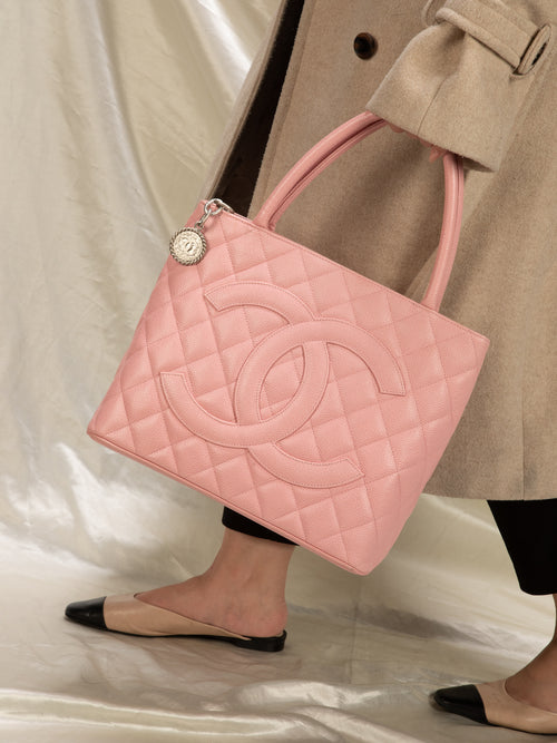 Chanel Caviar Leather Medallion Tote Dusty Rose